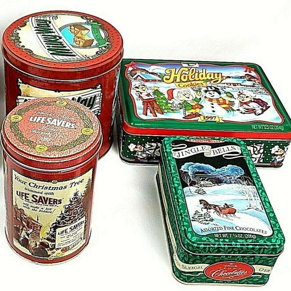 5 Vintage Christmas Tin Canister - Picture 2 of 8